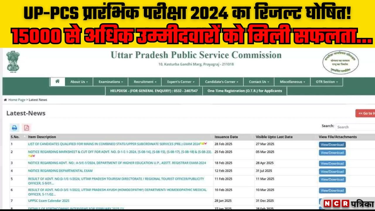UP-PCS प्रारंभिक परीक्षा 2024 का रिजल्ट घोषित