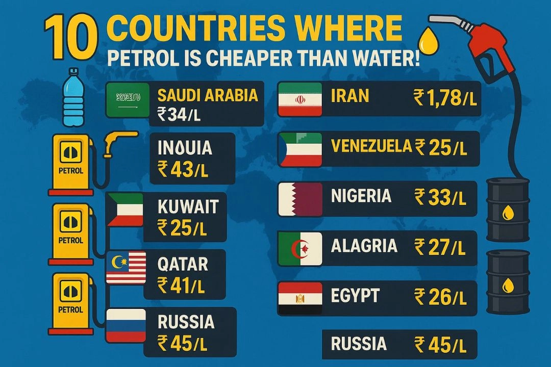 दुनिया के 10 देश जहाँ पेट्रोल पानी से भी सस्ता!