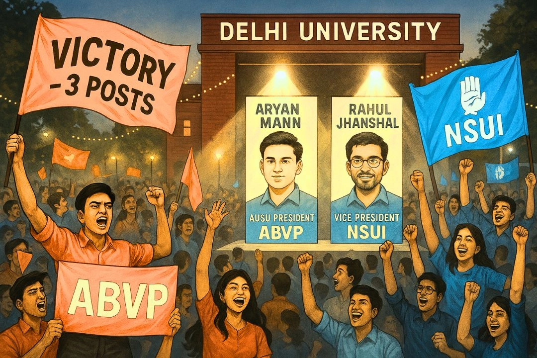 दिल्ली यूनिवर्सिटी छात्रसंघ चुनाव; ABVP ने तीन पदों पर फहराया परचम!